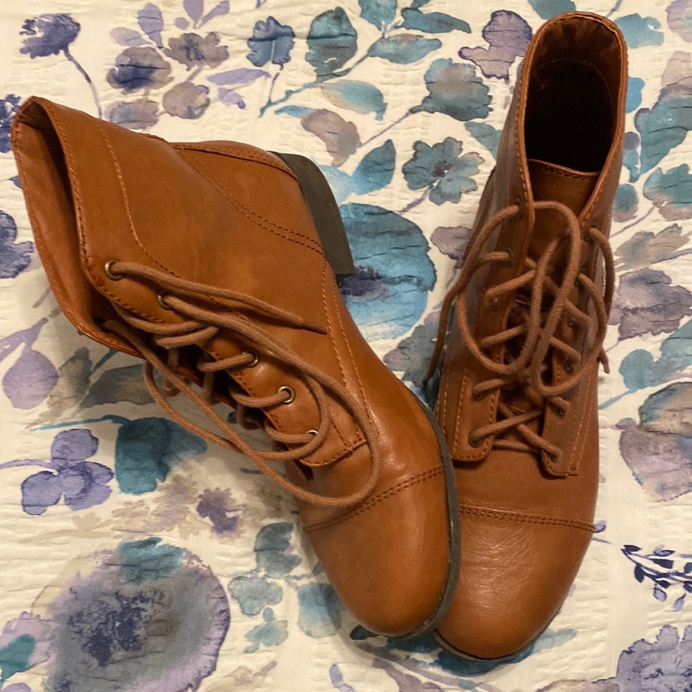 Cognac combat boots